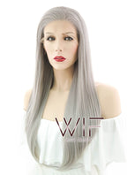24" Straight Grey Blonde Lace Front Synthetic Wig LF238
