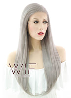 24" Straight Grey Blonde Lace Front Synthetic Wig LF238