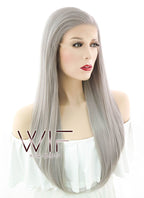 24" Straight Grey Blonde Lace Front Synthetic Wig LF238