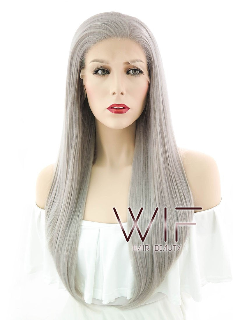 24" Straight Grey Blonde Lace Front Synthetic Wig LF238