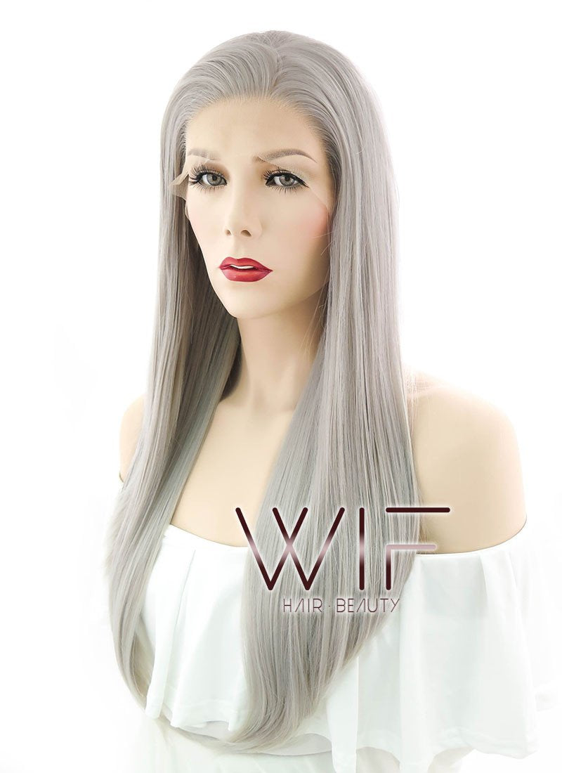 24" Straight Grey Blonde Lace Front Synthetic Wig LF238