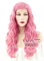 24" Wavy Pink Mixed Blonde Lace Front Synthetic Wig LF239