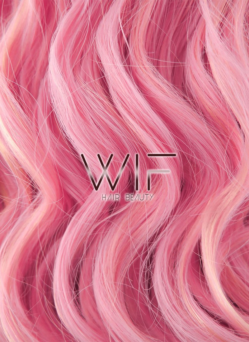 24" Wavy Pink Mixed Blonde Lace Front Synthetic Wig LF239