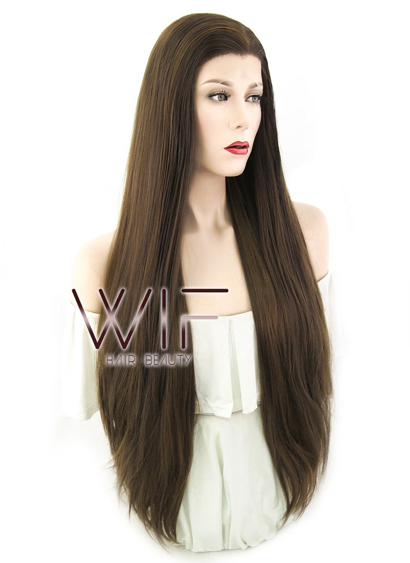 30" Straight Brown Lace Front Synthetic Wig LF242