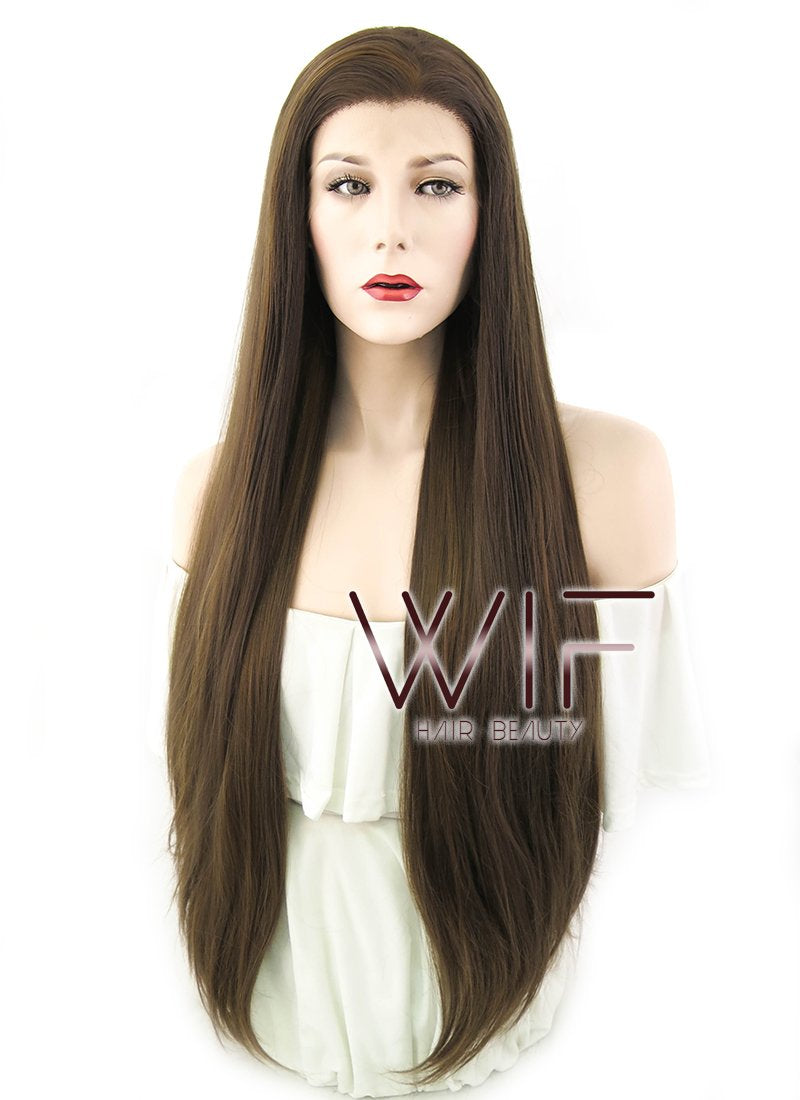 30" Straight Brown Lace Front Synthetic Wig LF242