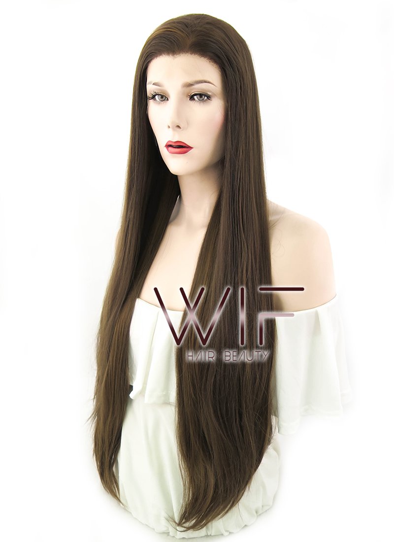 30" Straight Brown Lace Front Synthetic Wig LF242
