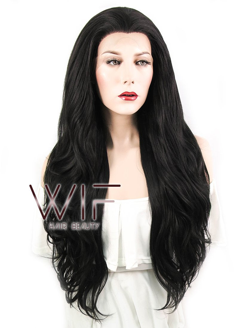 26" Wavy Natural Black Lace Front Synthetic Wig LF246