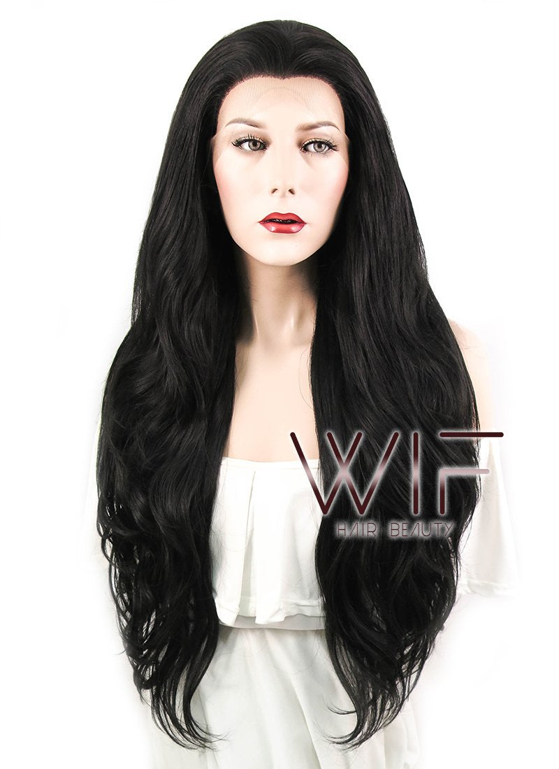 26" Wavy Natural Black Lace Front Synthetic Wig LF246