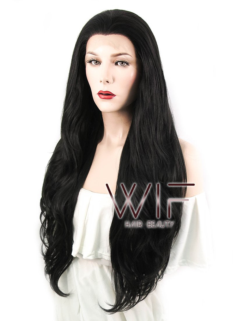 26" Wavy Natural Black Lace Front Synthetic Wig LF246
