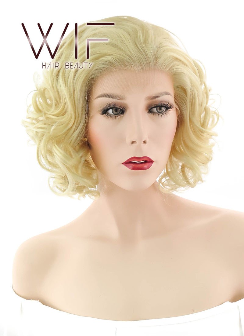 10" Wavy Mixed Golden Blonde Lace Front Synthetic Wig LF249