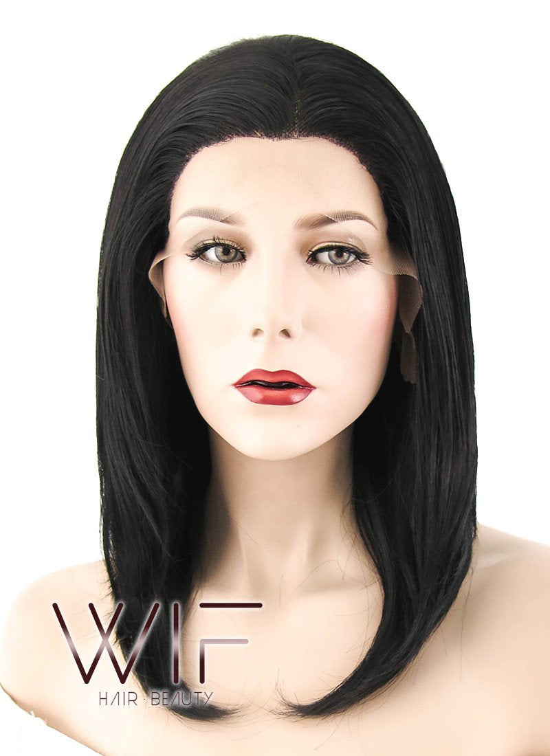 14" Straight Jet Black Lace Front Synthetic Wig LF262