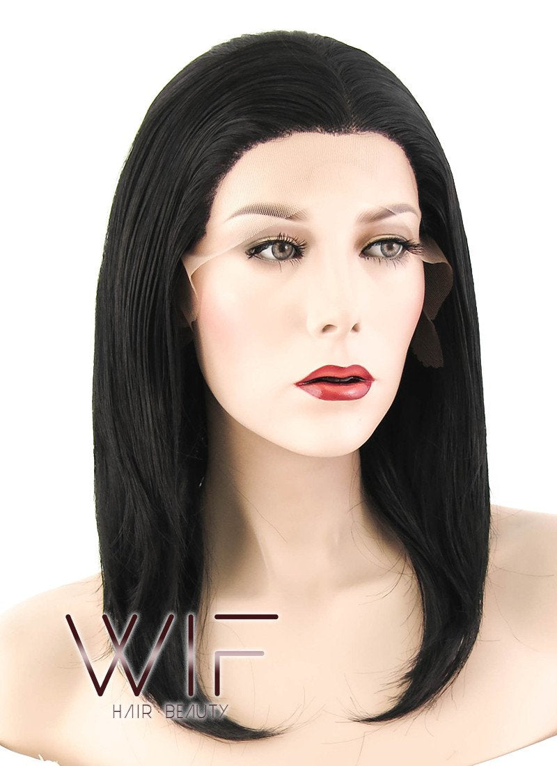 14" Straight Jet Black Lace Front Synthetic Wig LF262