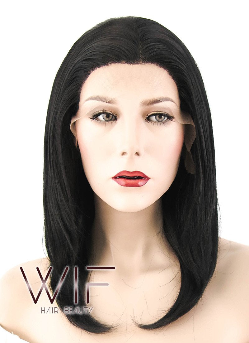 14" Straight Jet Black Lace Front Synthetic Wig LF262