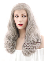 24" Wavy Blondish Grey Lace Front Synthetic Wig LF289