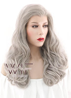 24" Wavy Blondish Grey Lace Front Synthetic Wig LF289
