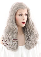 24" Wavy Blondish Grey Lace Front Synthetic Wig LF289
