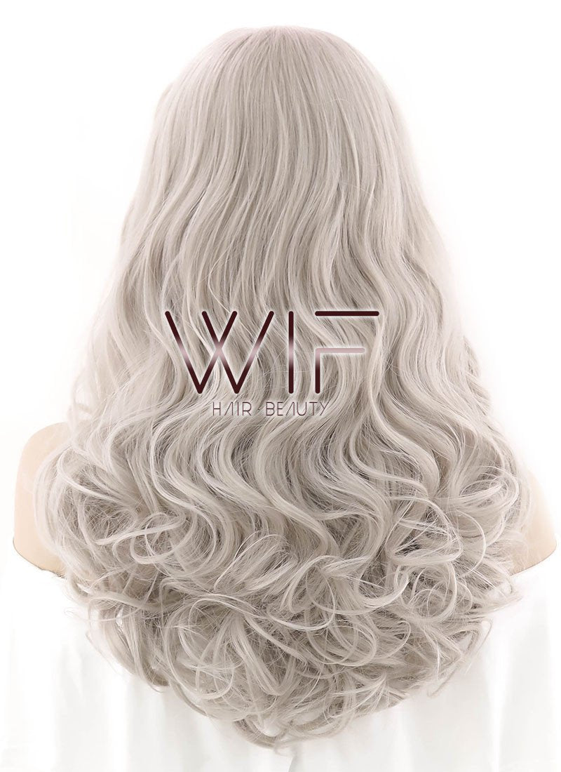 24" Wavy Blondish Grey Lace Front Synthetic Wig LF289