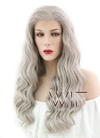 24" Wavy Mixed Grey Lace Front Synthetic Wig LF291