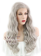 24" Wavy Mixed Grey Lace Front Synthetic Wig LF291