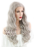 24" Wavy Mixed Grey Lace Front Synthetic Wig LF291