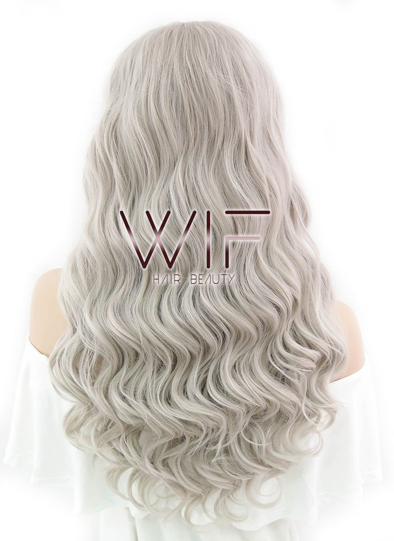 24" Wavy Mixed Grey Lace Front Synthetic Wig LF291