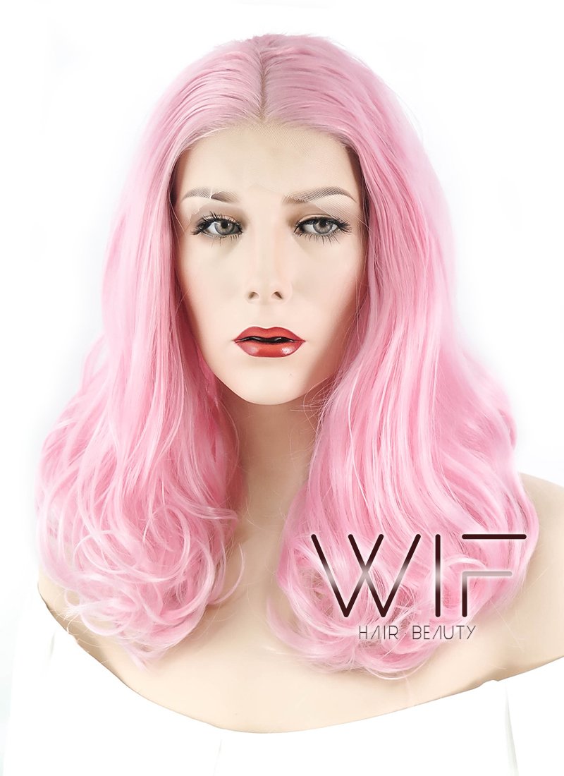 16" Wavy Pink Lace Front Synthetic Wig LF3002