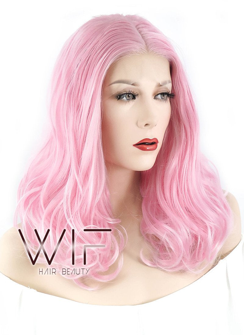 16" Wavy Pink Lace Front Synthetic Wig LF3002