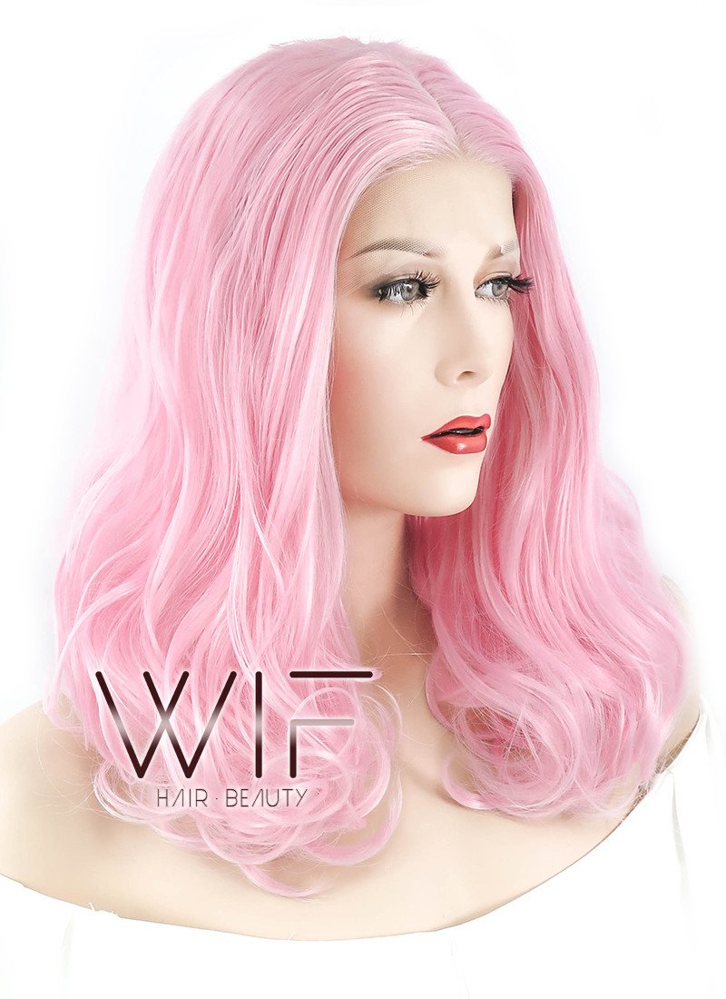 16" Wavy Pink Lace Front Synthetic Wig LF3002