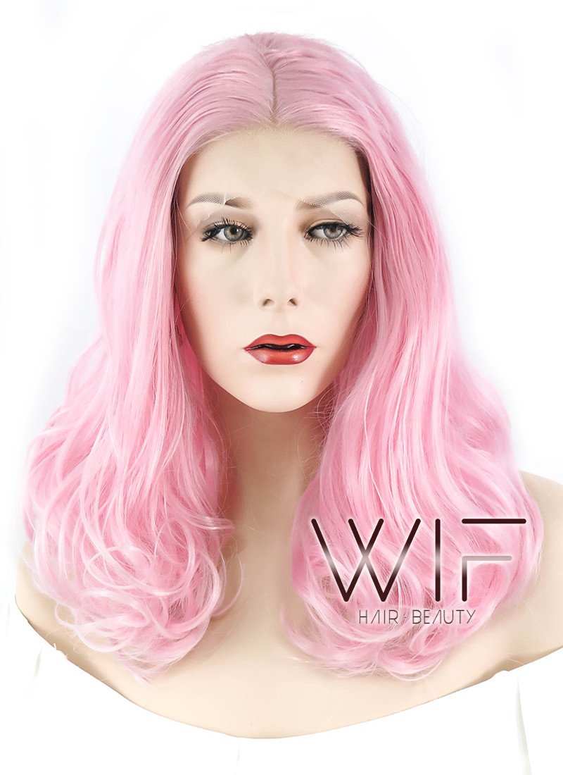 16" Wavy Pink Lace Front Synthetic Wig LF3002