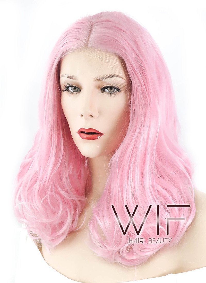 16" Wavy Pink Lace Front Synthetic Wig LF3002