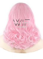 16" Wavy Pink Lace Front Synthetic Wig LF3002