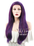 27" Straight Dark Blue Mixed Purple Lace Front Synthetic Wig LF3004