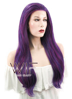 27" Straight Dark Blue Mixed Purple Lace Front Synthetic Wig LF3004