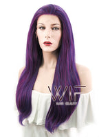 27" Straight Dark Blue Mixed Purple Lace Front Synthetic Wig LF3004
