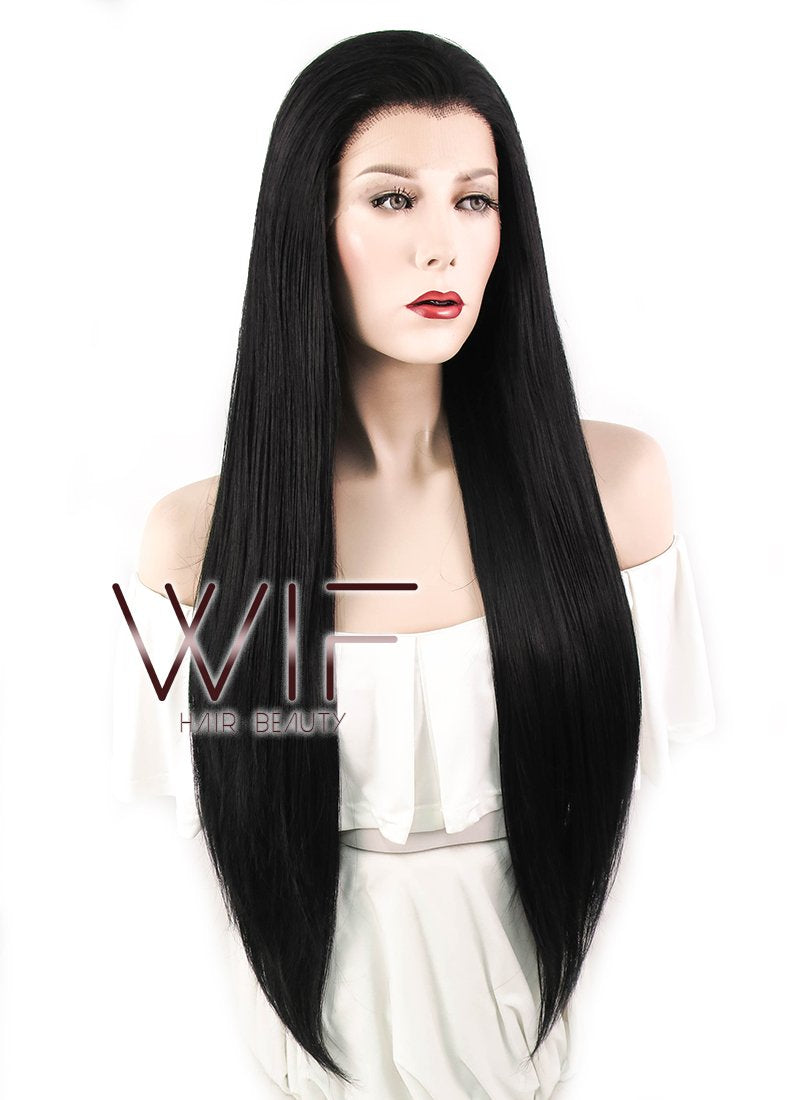 30" Straight Jet Black Lace Front Synthetic Wig LF327