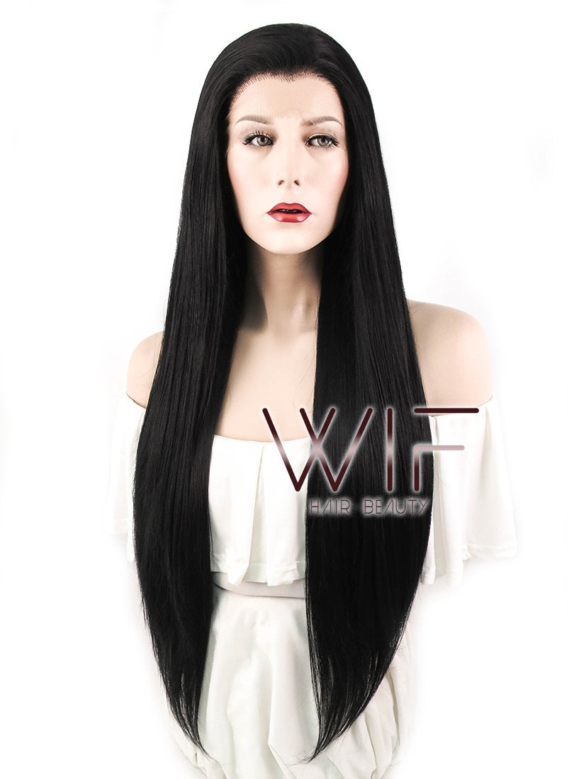 30" Straight Jet Black Lace Front Synthetic Wig LF327