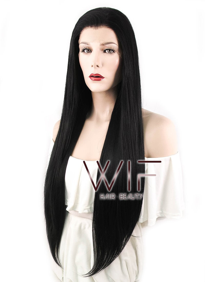 30" Straight Jet Black Lace Front Synthetic Wig LF327