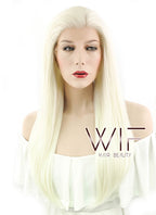 24" Long Straight White Platinum Blonde Lace Front Synthetic Hair Wig LF330