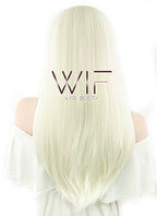 24" Long Straight White Platinum Blonde Lace Front Synthetic Hair Wig LF330