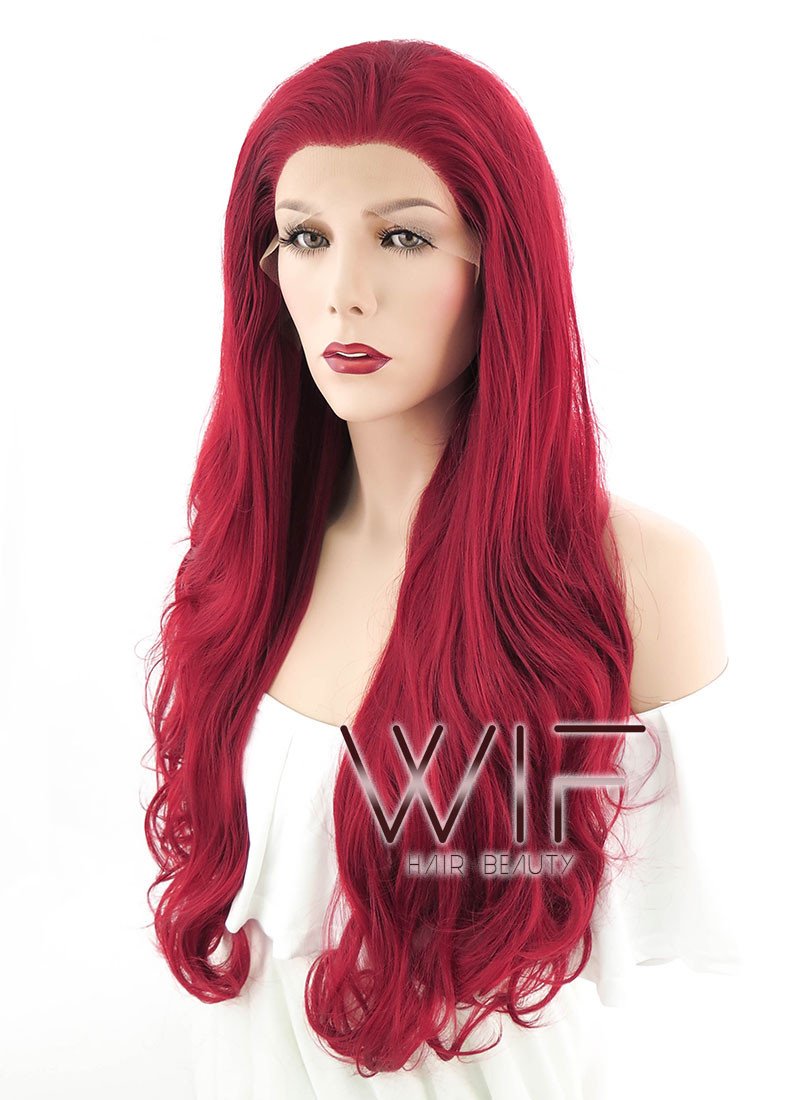 26" Wavy Red Lace Front Synthetic Wig LF353
