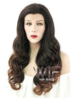 24" Long Curly 2 Tone Brown Lace Front Synthetic Hair Wig LF361
