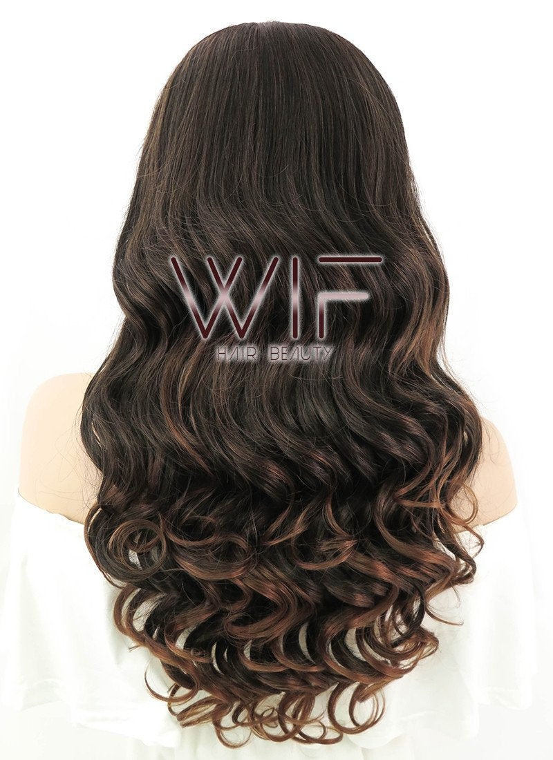 24" Long Curly 2 Tone Brown Lace Front Synthetic Hair Wig LF361