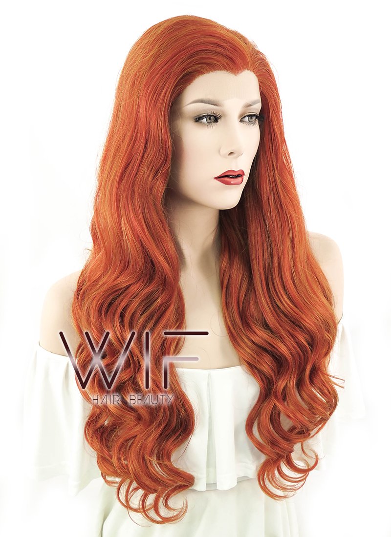 24" Wavy Mixed Reddish Brown Lace Front Synthetic Wig LF362