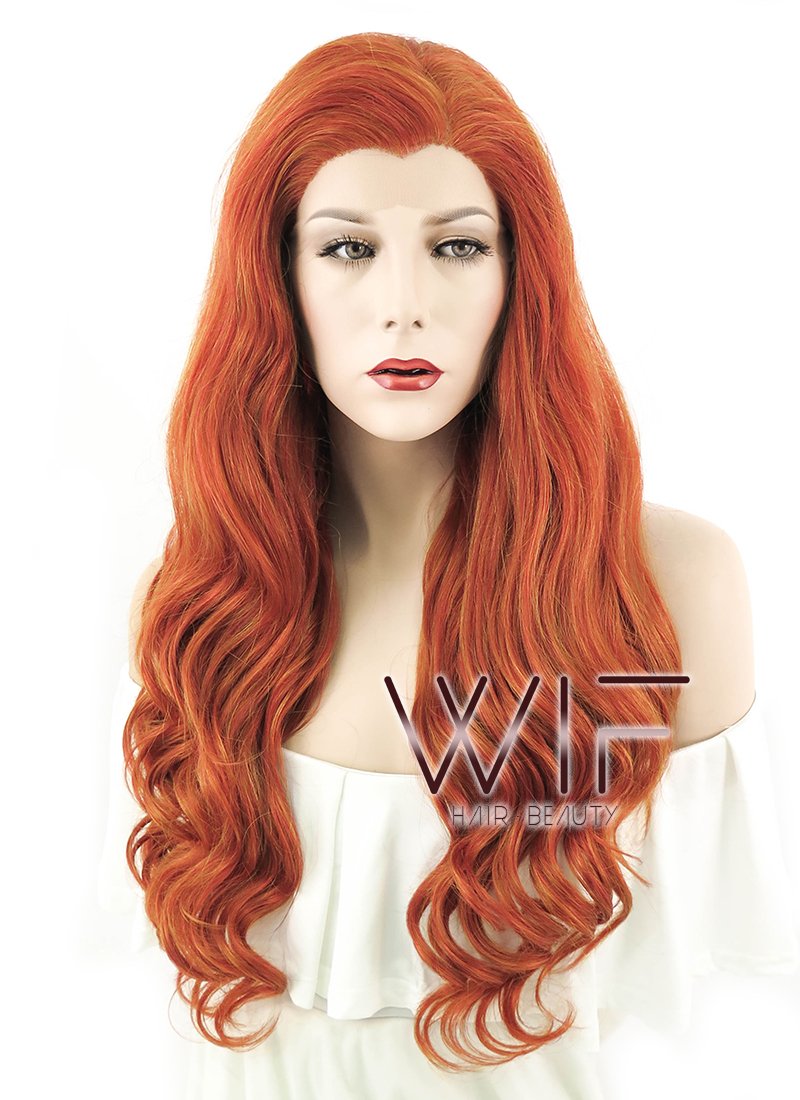 24" Wavy Mixed Reddish Brown Lace Front Synthetic Wig LF362
