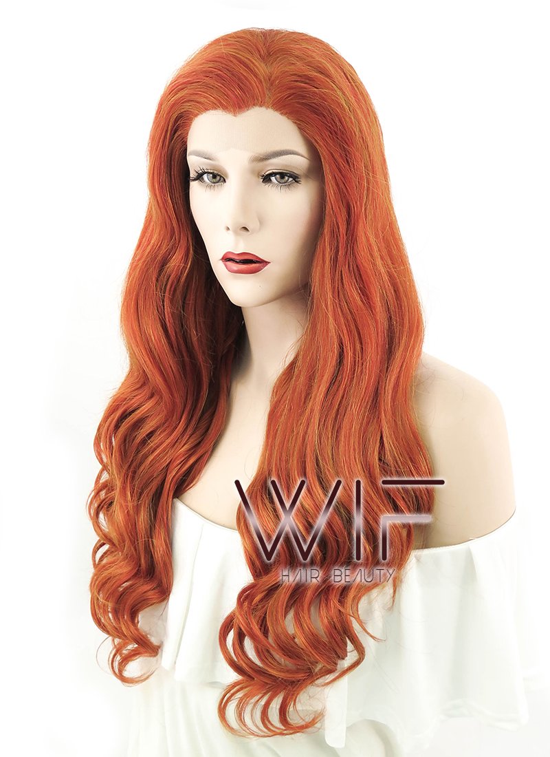 24" Wavy Mixed Reddish Brown Lace Front Synthetic Wig LF362