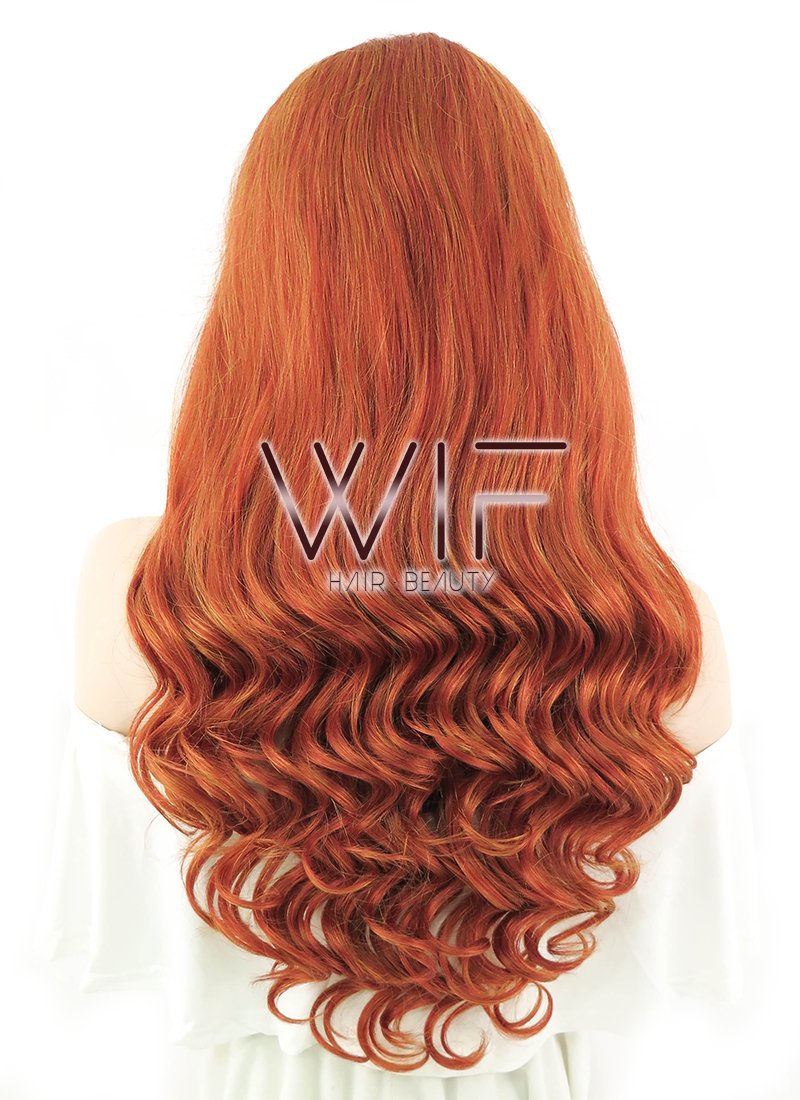 24" Wavy Mixed Reddish Brown Lace Front Synthetic Wig LF362