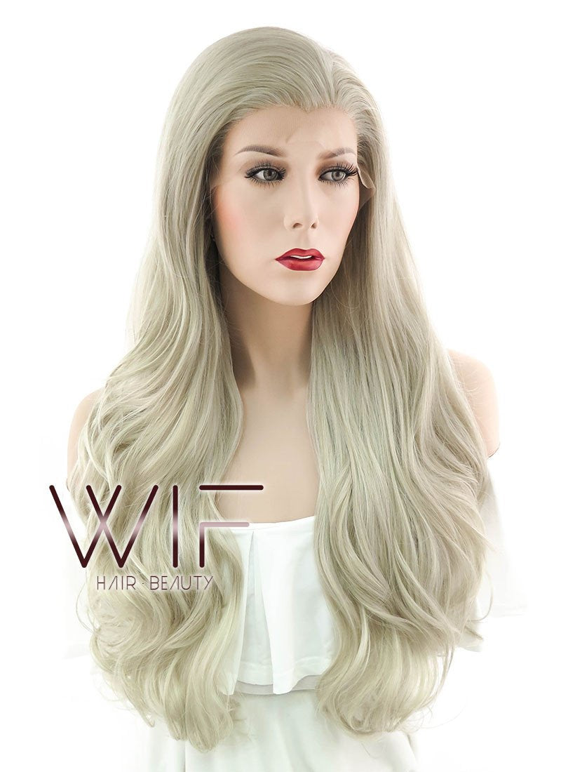 26" Wavy Ash Blonde Lace Front Synthetic Wig LF364