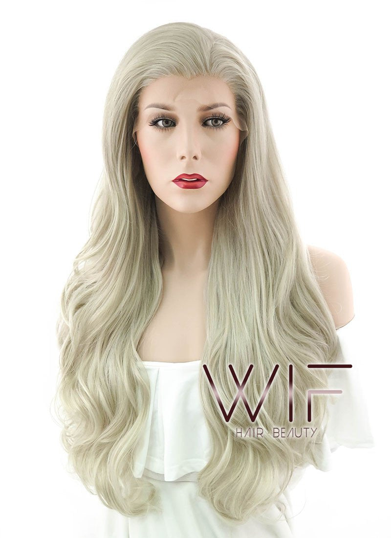 26" Wavy Ash Blonde Lace Front Synthetic Wig LF364