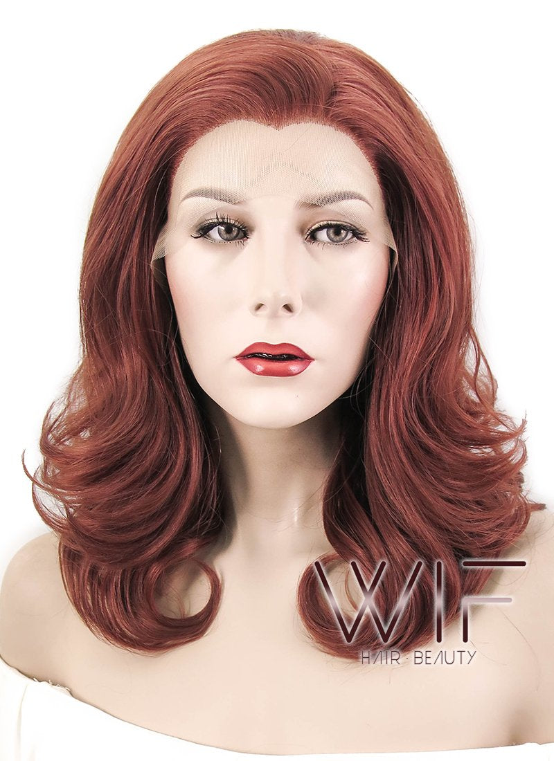 16" Wavy Reddish Brown Lace Front Synthetic Wig LF366