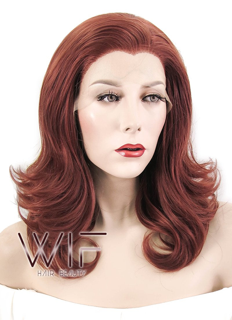 16" Wavy Reddish Brown Lace Front Synthetic Wig LF366